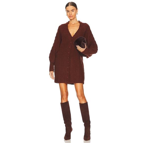 NWT Joslin Moira Wool Alpaca Hemp‎ V Neck Longline Chunky Cardigan Brown US 8 - Picture 1 of 11